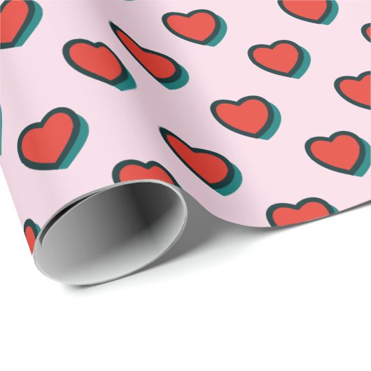 Retro Pop Art Rood Blauw Beige Hearts Pattern Cadeaupapier (Rol Hoek)