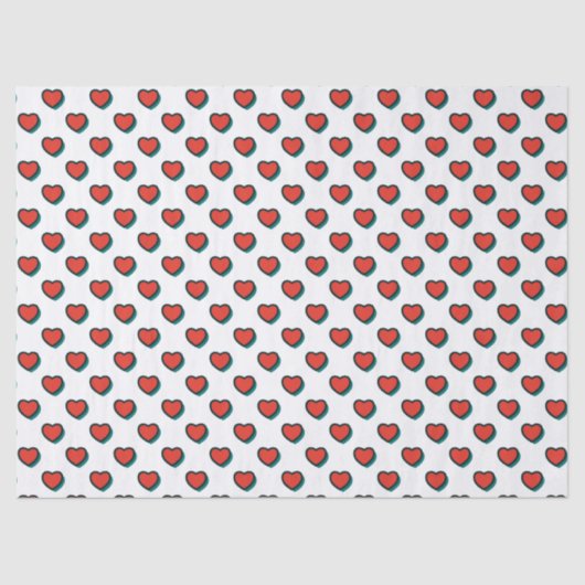Retro Pop Art Rood Blauw Beige Hearts Pattern Tissuepapier (Voorkant)