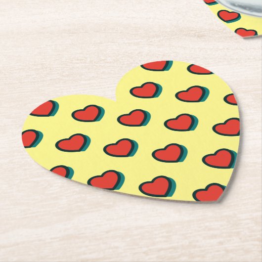 Retro Pop Art Rood Blauw Geel Harten Patroon Kartonnen Onderzetters (Gekanteld)