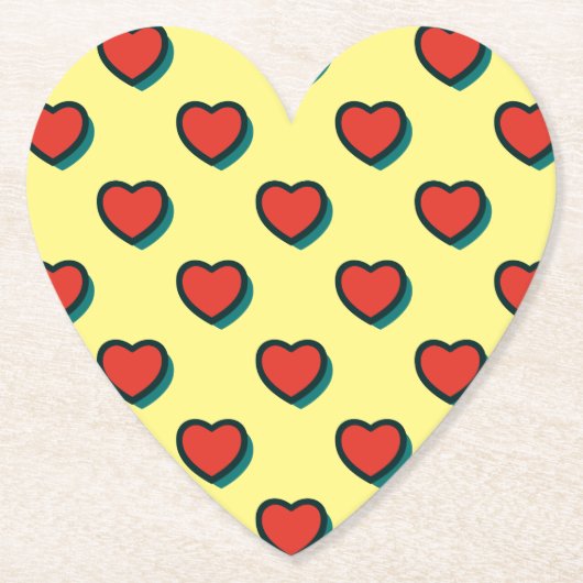 Retro Pop Art Rood Blauw Geel Harten Patroon Kartonnen Onderzetters (Voorkant)