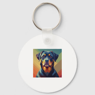 Retro Pop Art Rottweiler - Kleurrijke Hondenportre Sleutelhanger