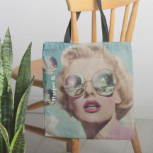 Retro Pop Art Roze en Blauwe Ruimte Vrouw