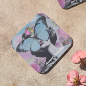 Retro Pop Art Roze en Blauwe Vlinder Bier Onderzetter