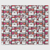 Retro Pop Art Santa Heart Glasses Comic Style Cadeaupapier (Vlak)