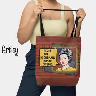 Retro Pop Art Shy Meisje Sarcastisch Phrase rood g Tote Bag