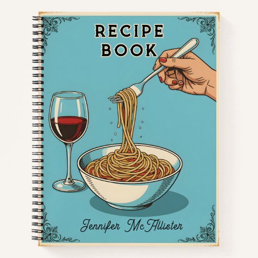 Retro Pop Art Spaghetti & Wine Cooking Recipe Notitieboek (Voorkant)
