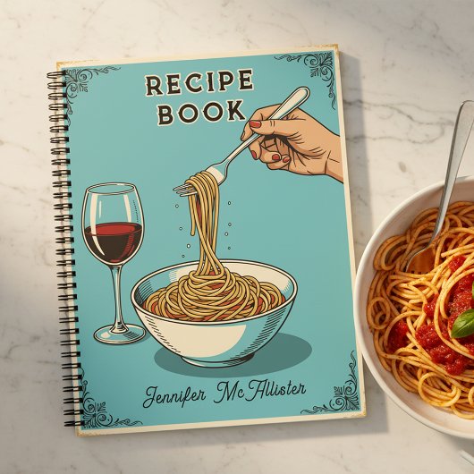 Retro Pop Art Spaghetti & Wine Cooking Recipe Notitieboek