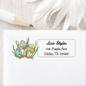 Retro Pop Art-stijl Paddenstoelen roze en geel Etiket (Insitu)