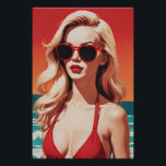 Retro Pop Art: Stijlvol blond in rode bikini Perfect Poster<br><div class="desc">Een opvallende retro pop art illustratie met een stijlvolle blonde vrouw in een rode bikini. Haar gedurfde rode zonnebril vult haar levendige lippenstift aan en creëert een boeiende en nostalgische strandscène. De levendige kleuren en strakke lijnen roepen een midden 20e eeuwse pop art esthetiek op, die de essentie van glamour...</div>
