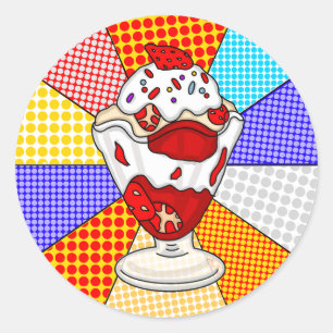 Retro Pop Art Strawberry Ice Cream Sundae Ronde Sticker
