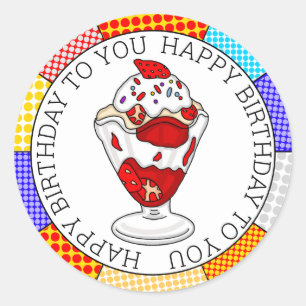 Retro Pop Art Strawberry Ice Cream Sundae Ronde Sticker