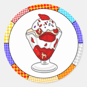 Retro Pop Art Strawberry Ice Cream Sundae Ronde Sticker