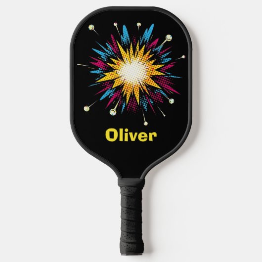 Retro Pop Art Stripboek Uitbarsting Pickleball Paddle (Voorkant)