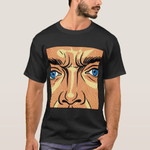 Retro Pop Art Stripgezicht Blauwe Ogen Rode Stip G T-shirt
