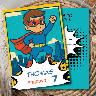 Retro pop art stripheld superjongen verjaardag kaart
