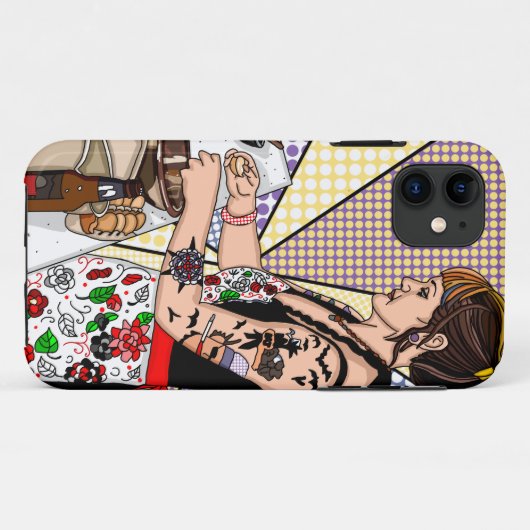Retro Pop Art Tattoo Lady Baking in Kitchen Case-Mate iPhone Case (Achterkant (horizontaal))