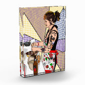 Retro Pop Art Tattoo Lady Baking in Kitchen Fotoblokken (Links)