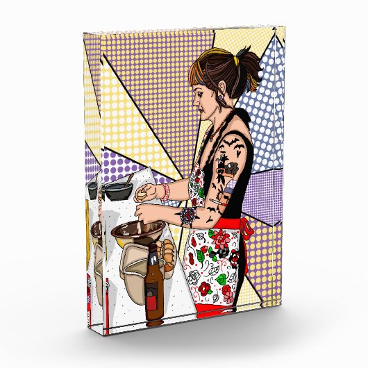 Retro Pop Art Tattoo Lady Baking in Kitchen Fotoblokken (Links)