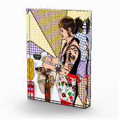 Retro Pop Art Tattoo Lady Baking in Kitchen Fotoblokken (Rechts)