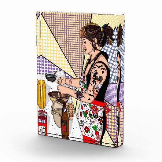 Retro Pop Art Tattoo Lady Baking in Kitchen Fotoblokken (Rechts)