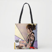Retro Pop Art Tattoo Lady Baking in Kitchen Tote Bag (Voorkant)