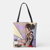 Retro Pop Art Tattoo Lady Baking in Kitchen Tote Bag (Achterkant)