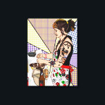 Retro Pop Art Tattooed Lady Baking Canvas Afdruk<br><div class="desc">Ik tekende dit afbeelding van mijn dochter die met kerst in de keuken kookte met een retro pop kunstbloem.</div>