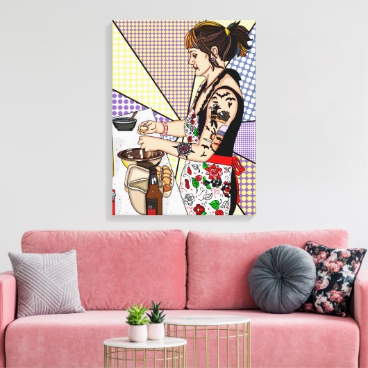 Retro Pop Art Tattooed Lady Baking Canvas Afdruk (Insitu (Woonkamer))