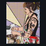 Retro Pop Art Tattooed Lady Baking Imitatie Canvas Print<br><div class="desc">Ik tekende dit afbeelding van mijn dochter die met kerst in de keuken kookte met een retro pop kunstbloem.</div>