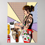 Retro Pop Art Tattooed Lady Baking Poster<br><div class="desc">Ik tekende dit afbeelding van mijn dochter die met kerst in de keuken kookte met een retro pop kunstbloem.</div>