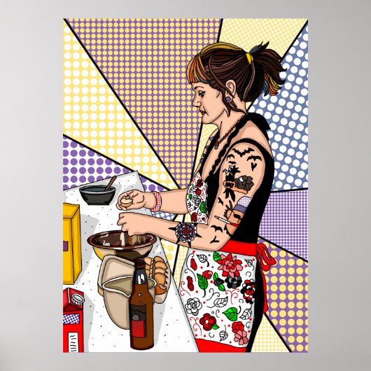 Retro Pop Art Tattooed Lady Baking Poster (Voorkant)