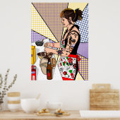 Retro Pop Art Tattooed Lady Baking Poster (Keuken)