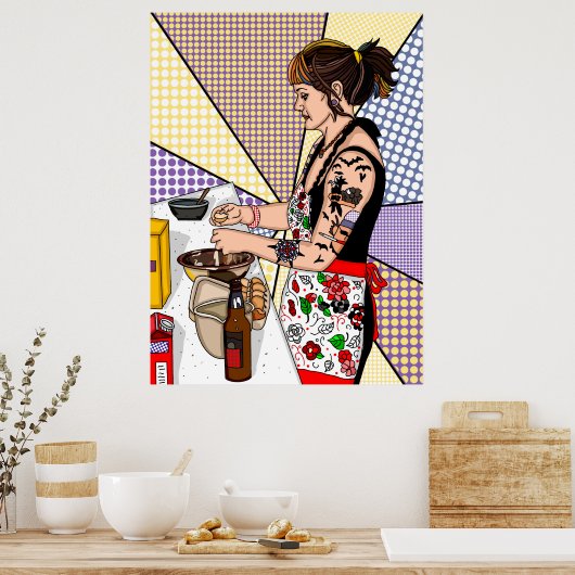 Retro Pop Art Tattooed Lady Baking Poster (Keuken)