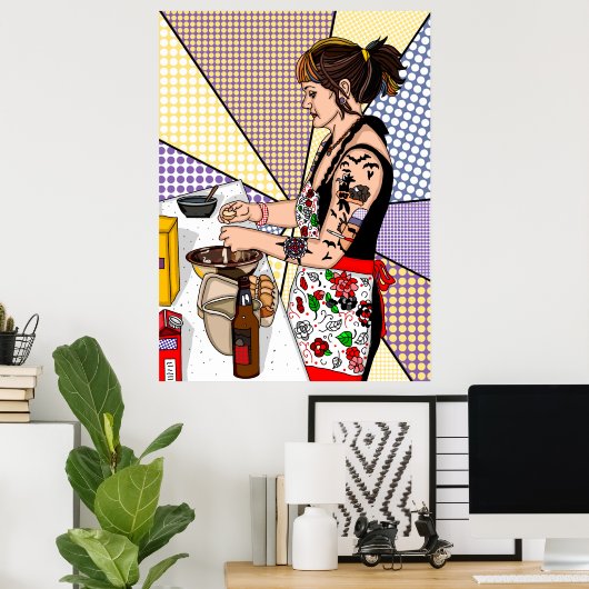 Retro Pop Art Tattooed Lady Baking Poster (Thuiskantoor)