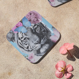 Retro Pop Art Tiger en vlinders Collage Bier Onderzetter