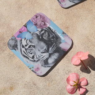 Retro Pop Art Tiger en vlinders Collage Bier Onderzetter