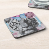 Retro Pop Art Tiger en vlinders Collage Bier Onderzetter (Linkerzijde)