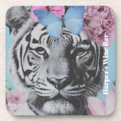 Retro Pop Art Tiger en vlinders Collage Bier Onderzetter (Voorkant)
