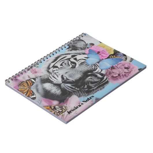 Retro Pop Art Tiger en vlinders Collage Notitieboek (Linkerzijde)