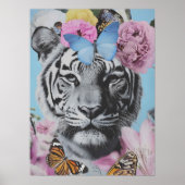 Retro Pop Art Tiger en vlinders Collage Poster (Voorkant)