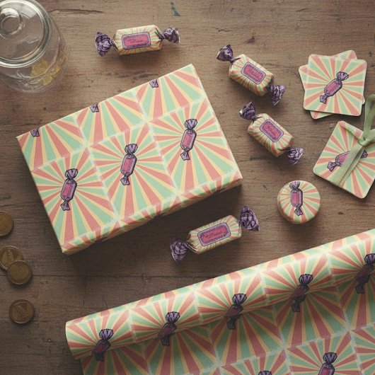 Retro Pop Art Verpakte Snoepjes Cadeaupapier