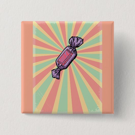 Retro Pop Art Verpakte Snoepjes Vierkante Button 5,1 Cm (Voorkant)