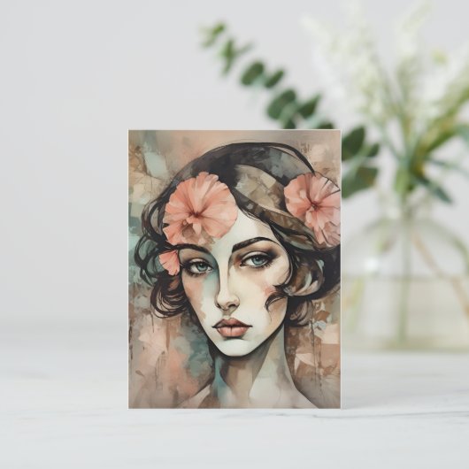 Retro Pop Art Vrouw Illustratie Briefkaart (Staand voorkant)