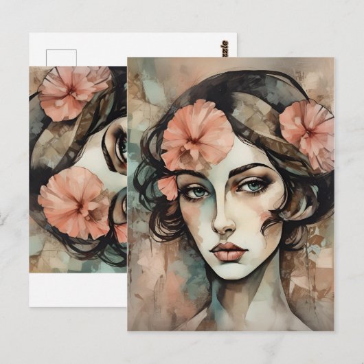 Retro Pop Art Vrouw Illustratie Briefkaart (Voorkant / Achterkant)