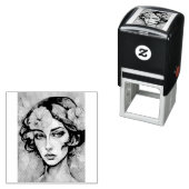 Retro Pop Art Vrouw Illustratie Zelfinktende Stempel (In situ)