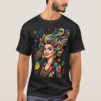 Retro Pop Art Vrouw met Muzikale Haren - Kleurrijk T-shirt