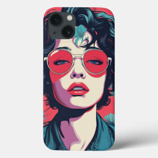Retro Pop Art Vrouw met Rode Zonnebril iPhone Cas Case-Mate iPhone Case