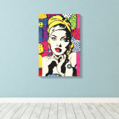 Retro Pop Art Vrouwenportret Canvas Afdruk (Insitu (Houten vloer))