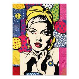 Retro Pop Art Vrouwenportret Foto Afdruk