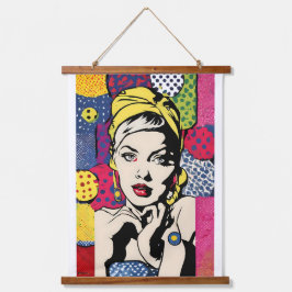 Retro Pop Art Vrouwenportret Hangend Wandkleed